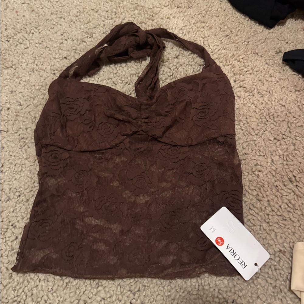 Amazon Brown Lace Halter Top